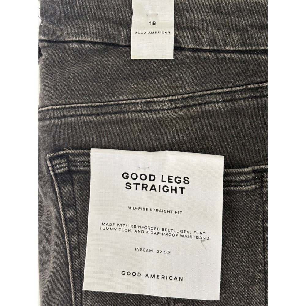 Good American Good Legs Straight Jeans Mid-Rise Faded Black Inseam 27.5 Size 18